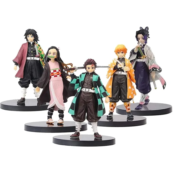 Demon Slayer Anime Action Figures Set of 5, 6.3 Inch PVC Collectible Figures with Tanjiro, Nezuko, Zenitsu & Shinobu, Birthday Gifts & Home Decoration