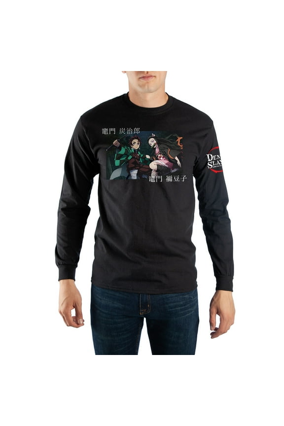 Demon Slayer Kamado Kanji Men's Black Long Sleeve Shirt-Medium