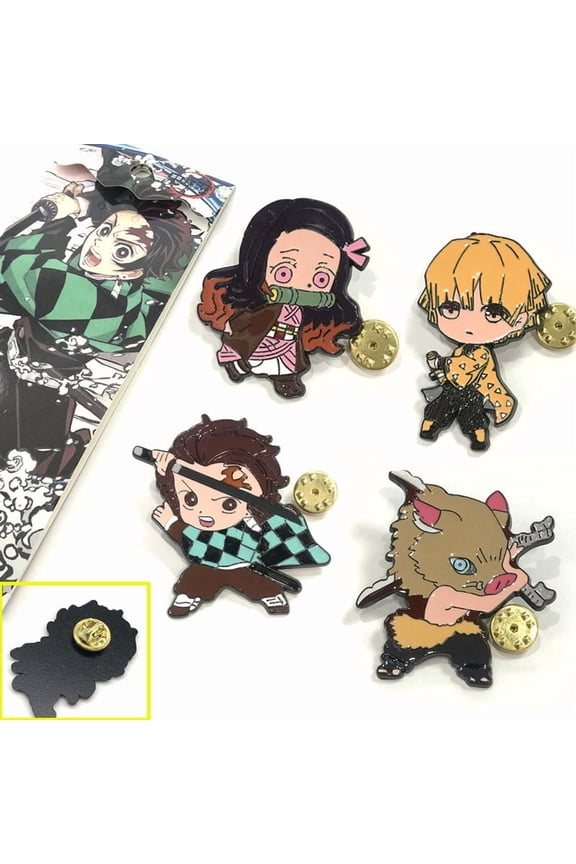 Demon Slayer Anime Enamel Pins Set 4 PCS Collectible Characters (Tanjiro, Nezuko, Zenitsu, Inosuke)