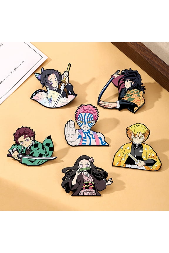 Demon Slayer Anime Enamel Pins Set,6PCS Collectible Lapel Pins for Backpacks,Jackets and Hats,Manga Character Brooch Gifts for Fans