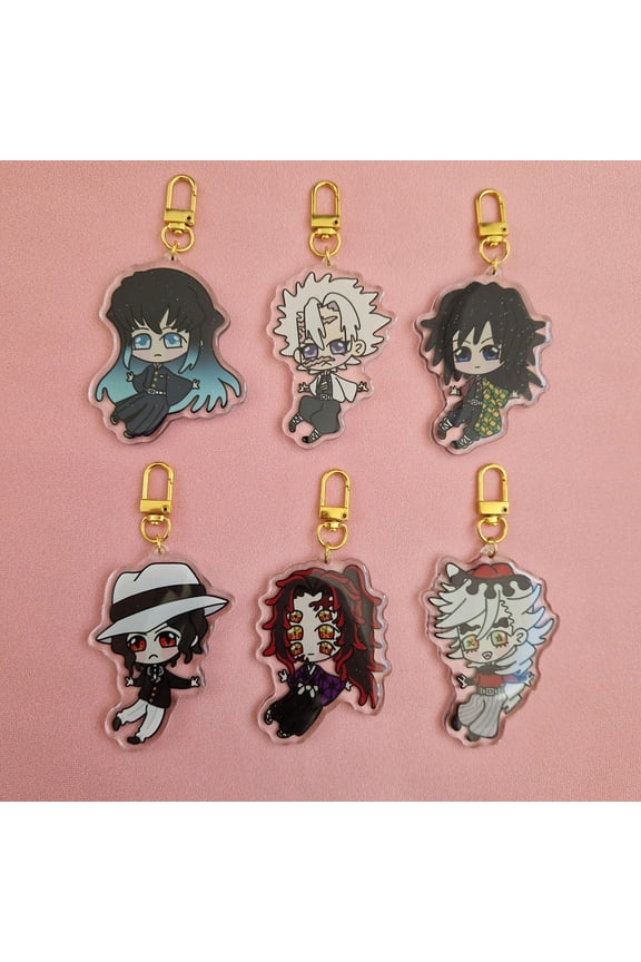 Demon Slayer Anime Inspired Chibi Acrylic Keychain Cute Bag Charm Fan Gift, random 1 pack