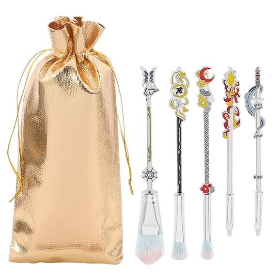 Demon Slayer Anime Makeup Brushes Set - 5pcs Kimetsu noyaiaba Peripheral Makeup Brushes Nezuko Tanjirou Metal Handle Makeup Tools Gift for Fans