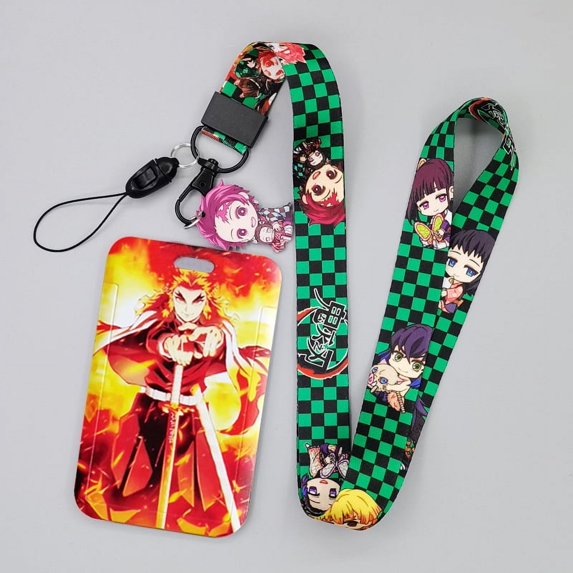 Demon Slayer Anime Style Bus Passcard Wallet with Lanyard for School Office ID Card Holder Cute Design