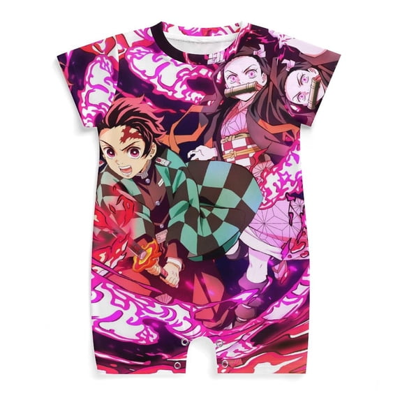 Demon Slayer Baby Romper Short Sleeve Bodysuits Soft Rompers Summer Clothes One-Piece Jumpsuits Outfits 12-18M