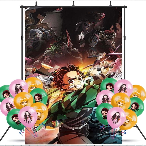 Demon Slayer Backdrop Balloons Banner Party Decorations Taspestry Wall Decor Background Poster Supplies