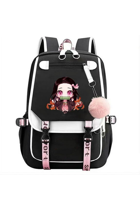 Demon Slayer Backpack, Anime Nezuko Tanjirou Backpack Bag Demon Slayer Kimetsu No Yaiba Kawaii Cartoon Bag for Students