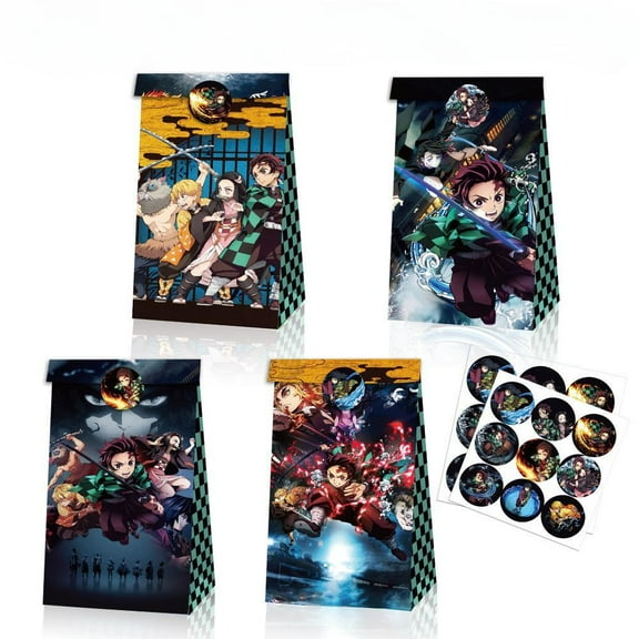 Demon Slayer Birthday Party Supplies,24pcs Party Favor Bags+36 pcs Stickers for Kids Goodie Bags & Demon Slayer Gift Bag & Demon Slayer Birthday Party Favors Boxes(8.6*4.7*3.1 IN)