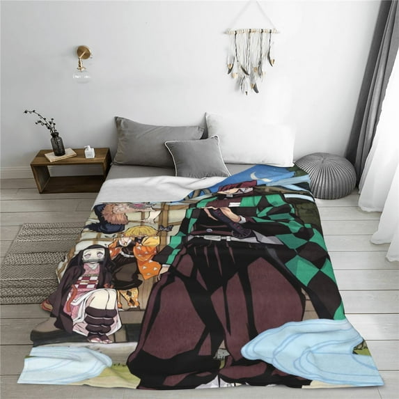 Demon Slayer Cartoon Printing Throw Blanket, All Seasons Flannel Fleece Blanket, Soft & Warm Plush Blankets for Couch Sofa Bed Camping Travel, 40"x30"