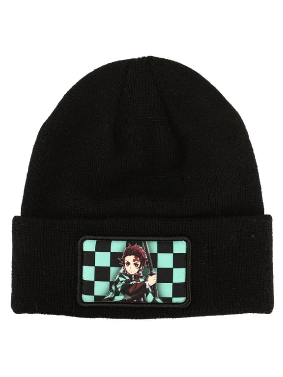 Demon Slayer Character Embroidered Plain Black Cuffed Knitted Winter beanie Hat