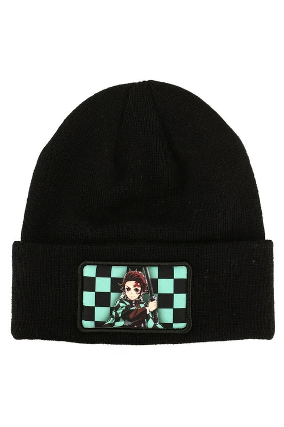 Demon Slayer Character Embroidered Plain Black Cuffed Knitted Winter beanie Hat