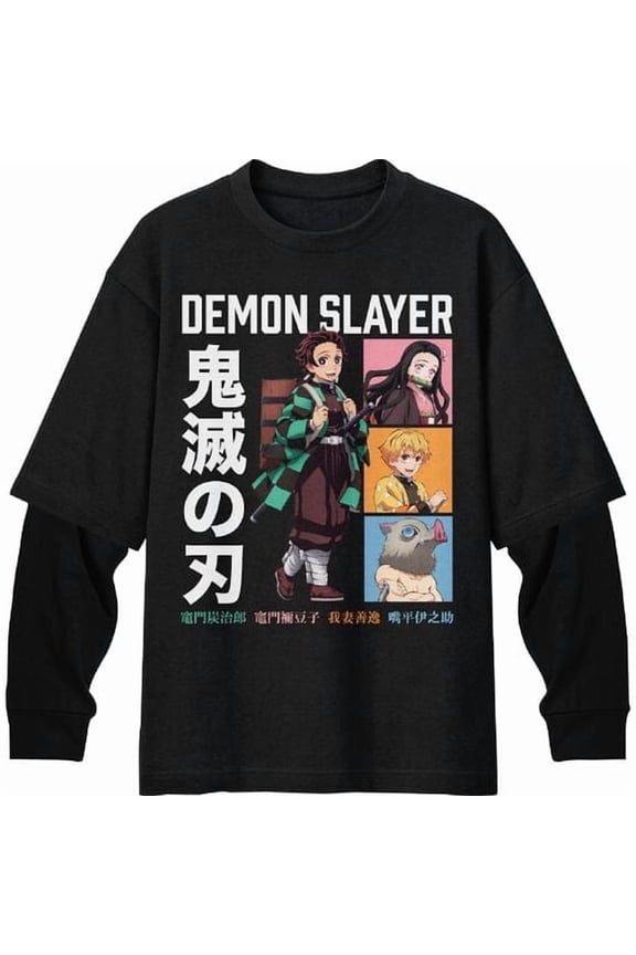 Demon Slayer Character Grid Men's Black Twofer Combo Shirt-Medium