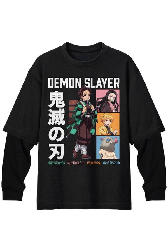 Demon Slayer Character Grid Men's Black Twofer Combo Shirt-XL