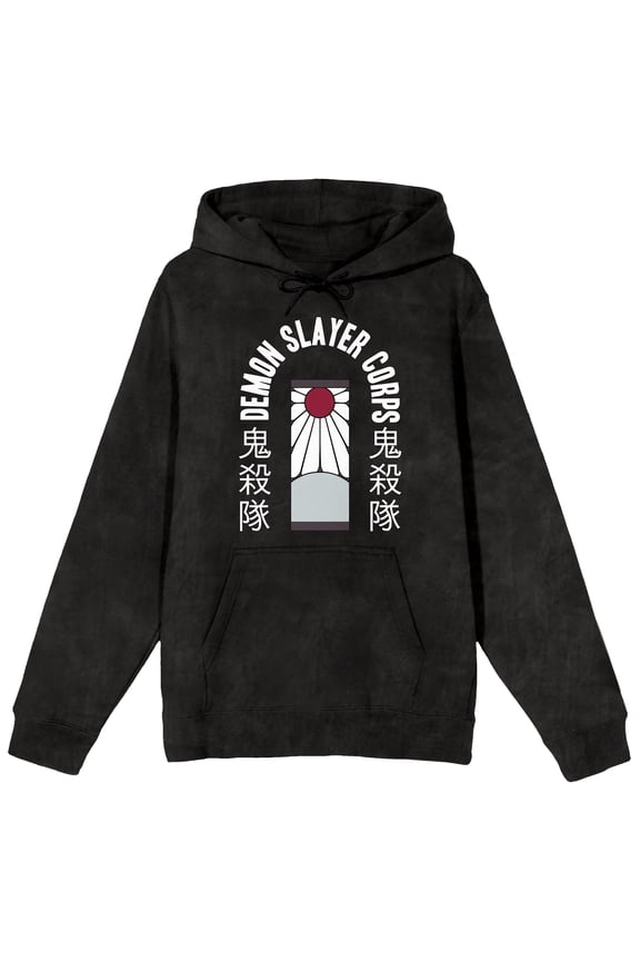 Demon Slayer Corps Icon & Tanjiro Earring Adult Black Long Sleeve Hooded Sweatshirt - Large
