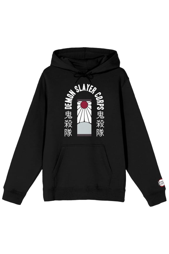 Demon Slayer Corps Tanjiro Earring Long Sleeve Black Adult Hooded Sweatshirt-Large