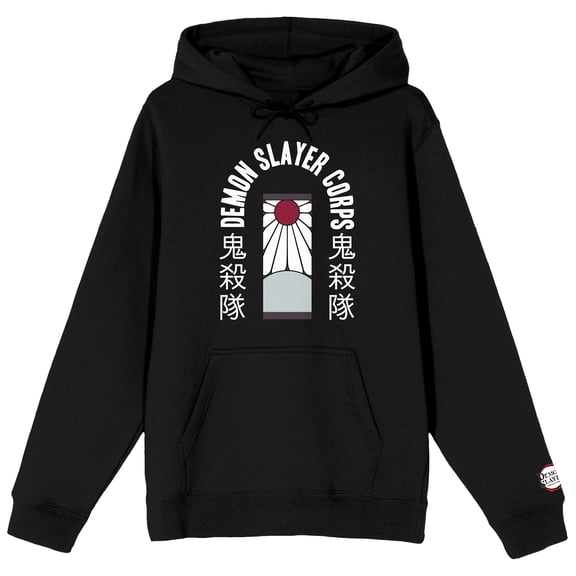 Demon Slayer Corps Tanjiro Earring Long Sleeve Black Adult Hooded Sweatshirt-XS