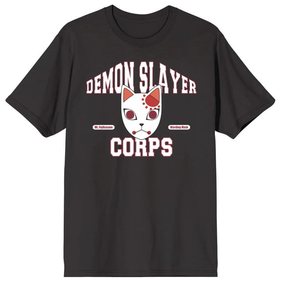 Demon Slayer Corps Tanjiro Mask Crew Neck Short Sleeve Men's Black T-shirt-Small