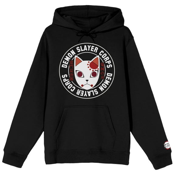 Demon Slayer Corps Tanjiro Mask Icon Long Sleeve Black Adult Hooded Sweatshirt-4XL