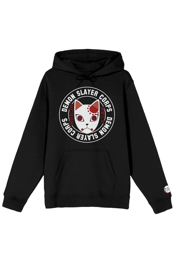 Demon Slayer Corps Tanjiro Mask Icon Long Sleeve Black Adult Hooded Sweatshirt-Large