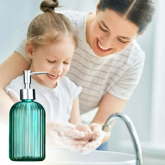 Lwlmwt Transparent Vertical Striped Colorful Hand Dispenser Bottle Soap Liquid Pump Bottle Refillable Shampoo Container Suitable for Disinfectant, Soap Liquid Dual-Use for Bathroom and Kitchen