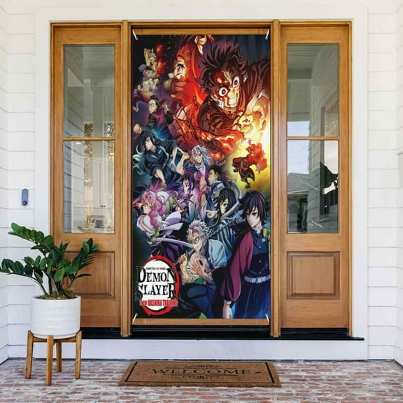 Demon Slayer Door Cover Decorations Door Banner Porch Sign Banner For Indoor Outdoor Wall Home Party Supplies 72.8 x 35.4 Inch