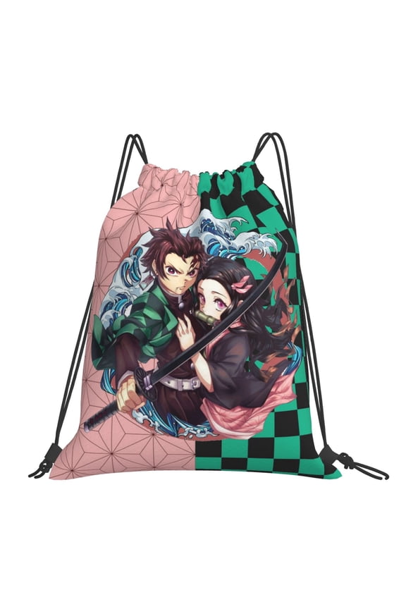 Demon Slayer Drawstring Backpack Sackpack String Bag Cinch Water Resistant Bag for Gym Sport Yoga