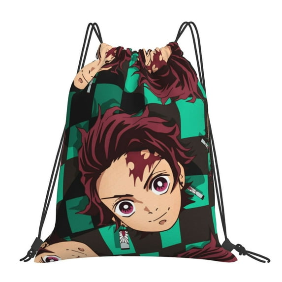 Demon Slayer Drawstring Backpack Simple Sports Gym Bag Draw String Bags Casual Rucksack