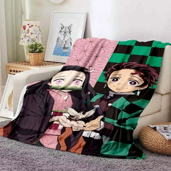 Demon Slayer Flannel Throw Blanket Cartoon Blanket Soft Plush Blankets Room Decorative Blankets for Women Men 40x50 inch