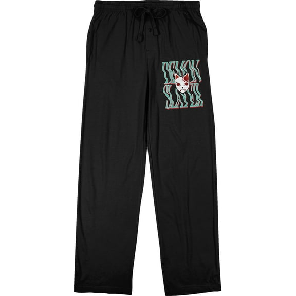 Demon Slayer Fox Mask Men's Black Sleep Pajama Pants-Medium