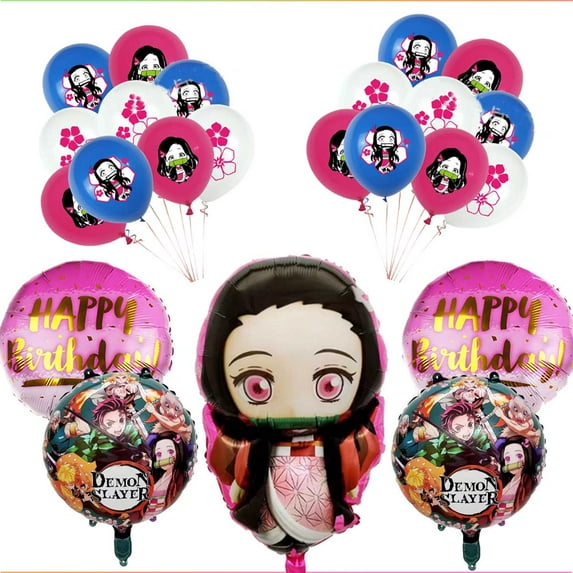Demon Slayer Girl Nezuko Balloons Party Supplies Decor Set Decorations Kit Fans Birthday