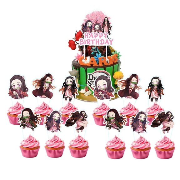Demon Slayer Girl Nezuko Cake Topper CupcakeS Set Birthday Party Supplies Decoration Decor Kit