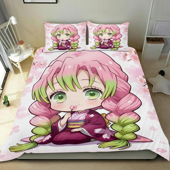 Demon Slayer Girl Themed Bed Sheet Set Three Piece Set 53x79 Inches Comfortable And Skin Friendly Unique Design Creating A Star Studded Night