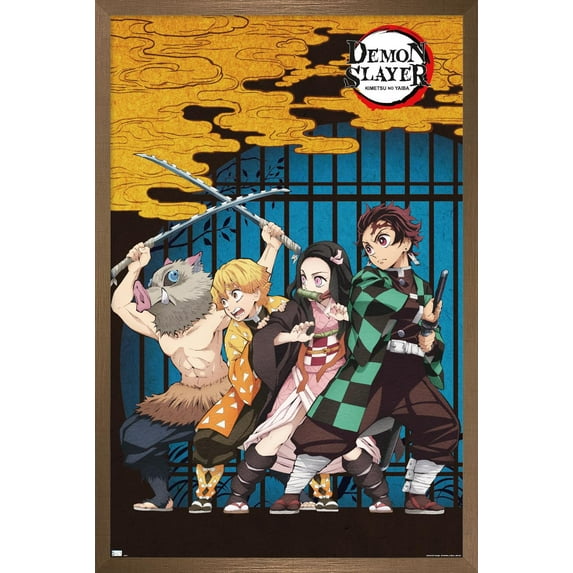 Demon Slayer - Group Art Wall Poster, 22.375" x 34" Framed