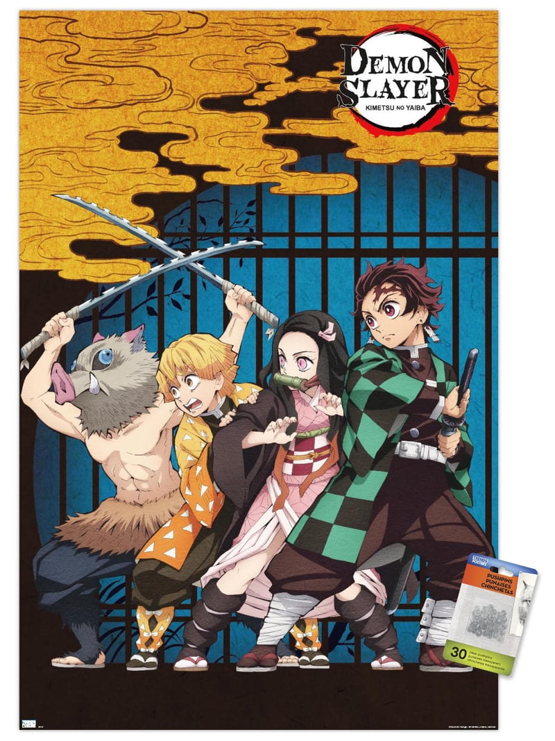 Demon Slayer - Group Art Wall Poster with Push Pins, 22.375