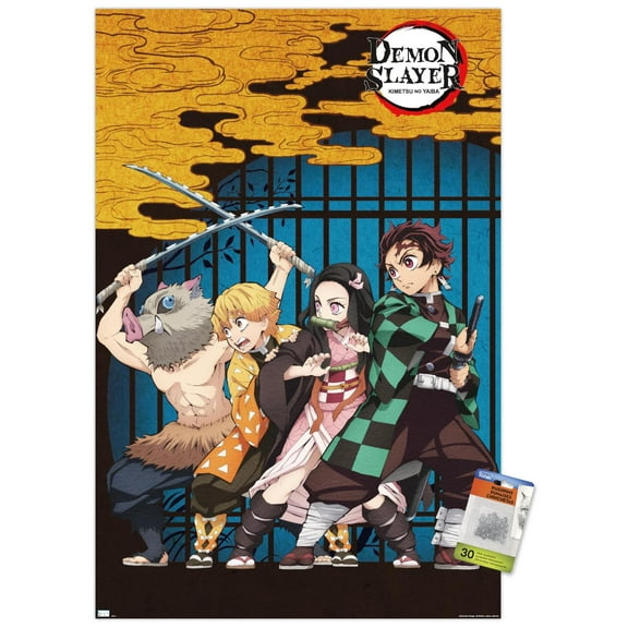 Demon Slayer - Group Art Wall Poster with Push Pins, 22.375" x 34"