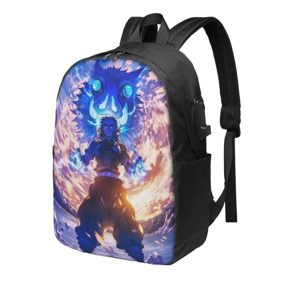 Demon Slayer Inosuke Hashibira Backpack For Men Women Teen , Water Resistant Casual Daypack Fits Laptop With Usb Charging Port,17 In Bookbag For Travel,Hiking,Gift