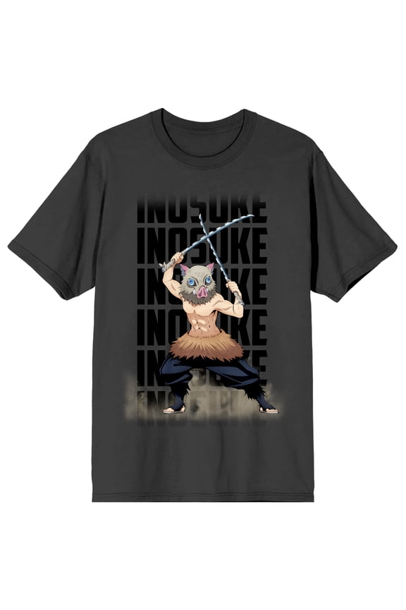 Demon Slayer Inosuke Hashibira Crew Neck Short Sleeve Charcoal Men's T-shirt-Medium