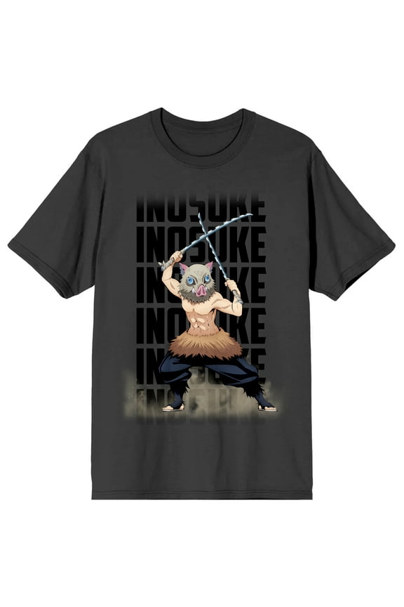 Demon Slayer Inosuke Hashibira Crew Neck Short Sleeve Charcoal Men's T-shirt-Small