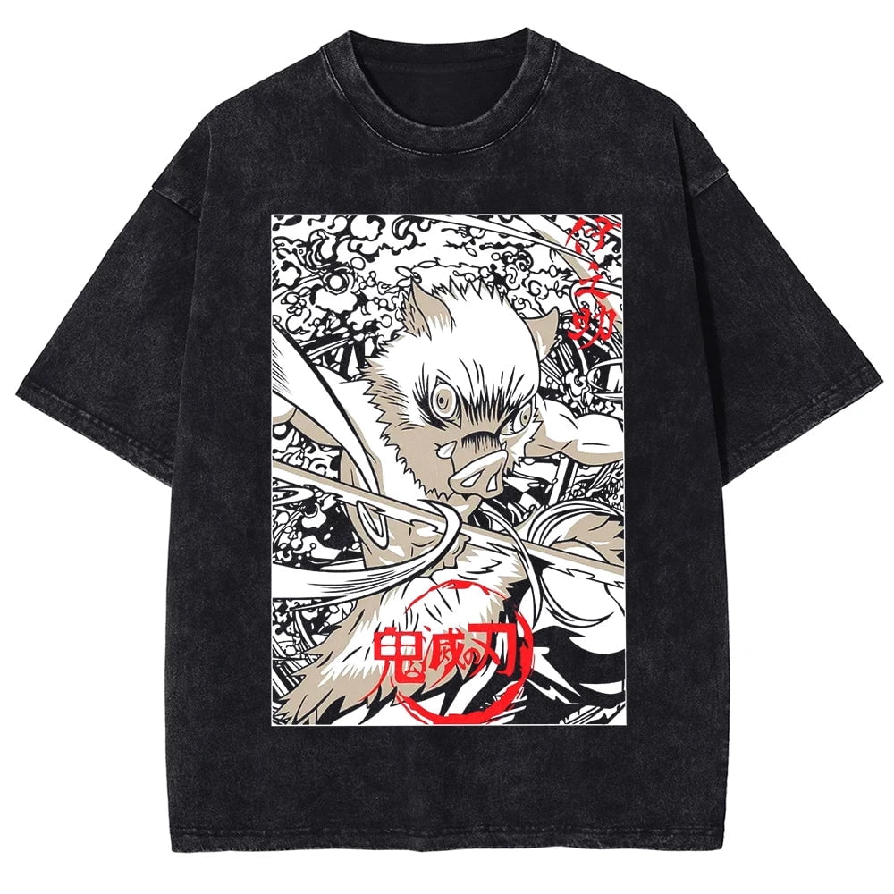 Demon Slayer Inosuke Hashibira Graphic Acid Wash Vintage Unisex Cotton ...
