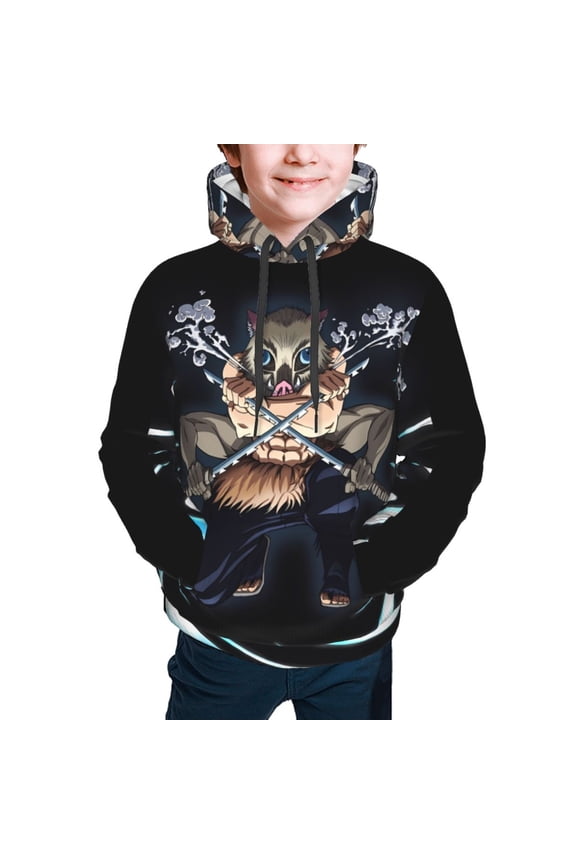 Demon Slayer Inosuke Hashibira Kids' Hoodie 3d Print Sweatshirt Soft Pullover Hooded With Big Pockets For Boys Or Girls Large