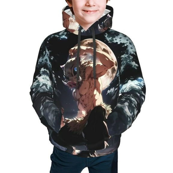 Demon Slayer Inosuke Hashibira Kids' Hoodie 3d Print Sweatshirt Soft Pullover Hooded With Big Pockets For Boys Or Girls X-Large