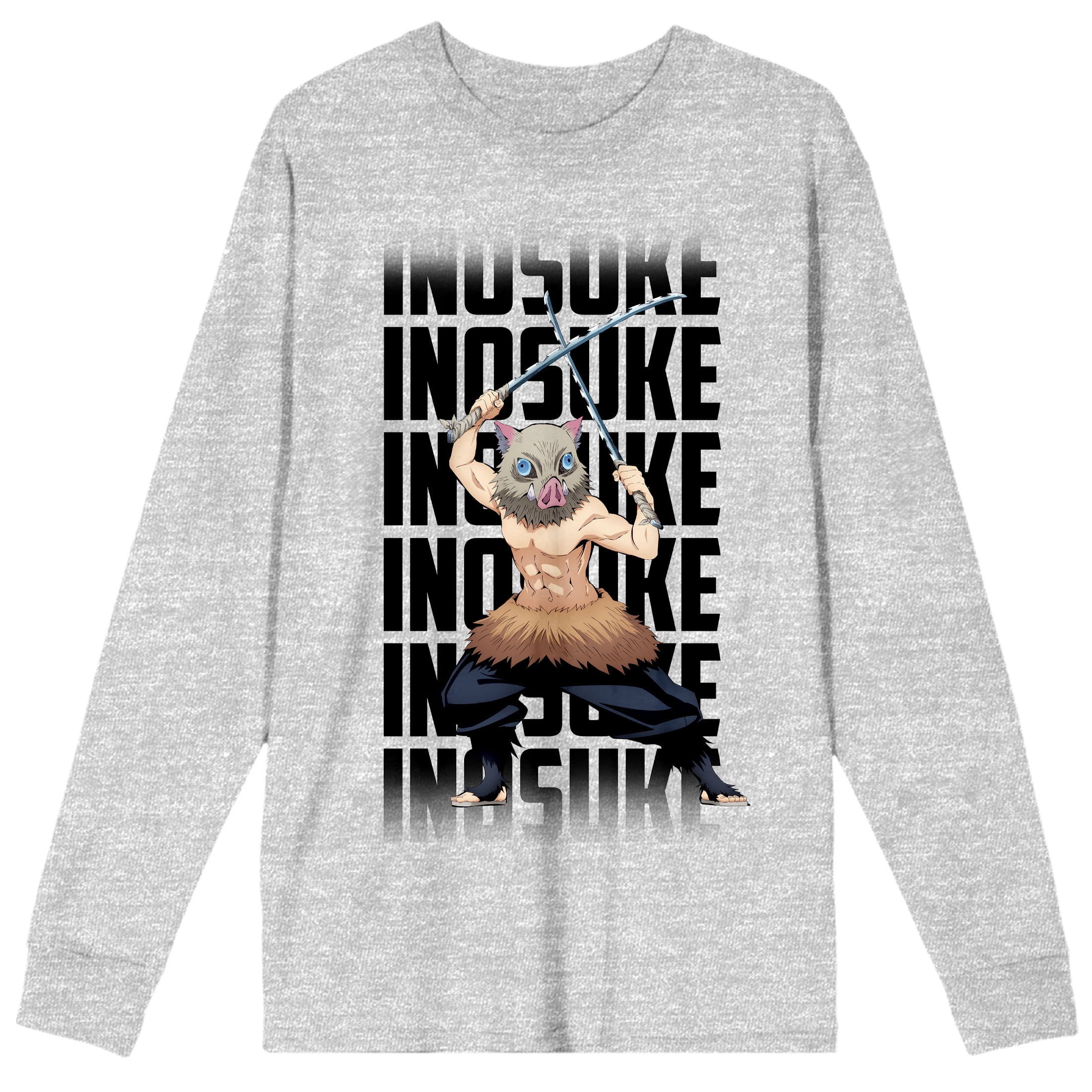 Demon Slayer Inosuke Repeat Name Text Adult Athletic Heather Crew Neck ...