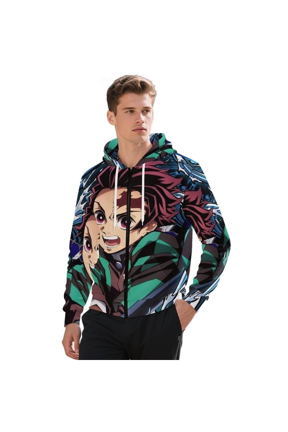 Demon Slayer Jacket Casual Oversized Hoodie Stylish Zipper Hooded Sweatshirt Warm Loose Outerwear 2XL