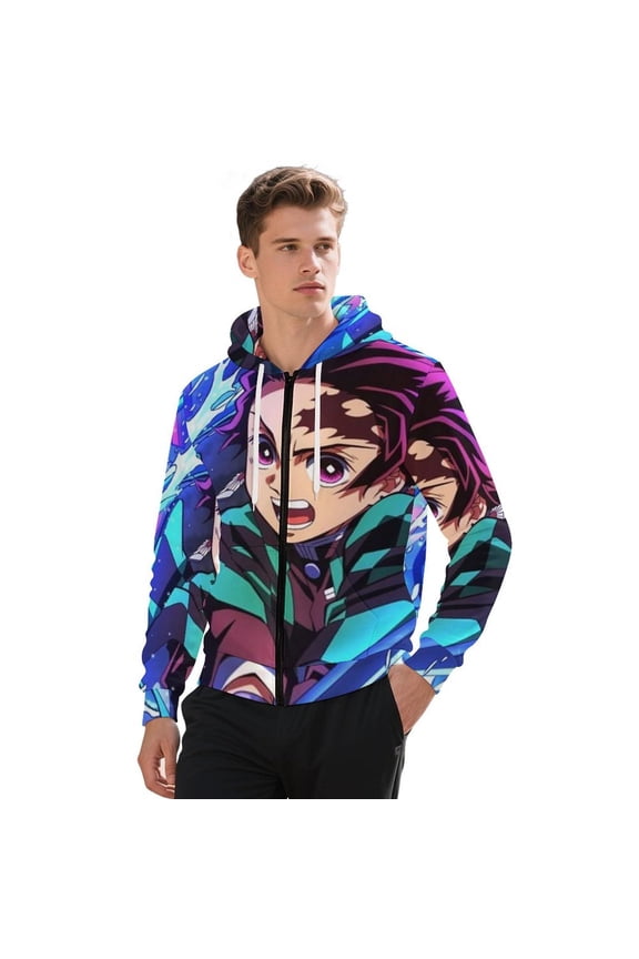 Demon Slayer Jacket Casual Oversized Hoodie Stylish Zipper Hooded Sweatshirt Warm Loose Outerwear 2XL