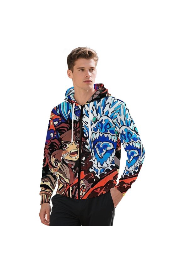 Demon Slayer Jacket Casual Oversized Hoodie Stylish Zipper Hooded Sweatshirt Warm Loose Outerwear 3XL