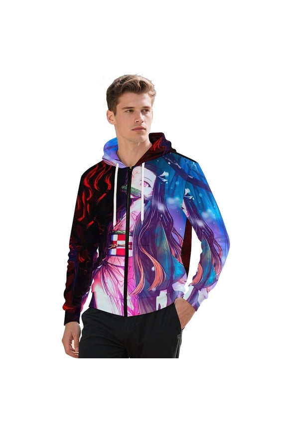 Demon Slayer Jacket Casual Oversized Hoodie Stylish Zipper Hooded Sweatshirt Warm Loose Outerwear 3XL