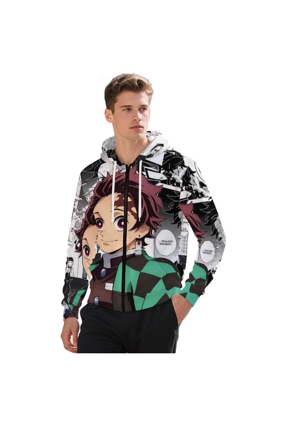 Demon Slayer Jacket Casual Oversized Hoodie Stylish Zipper Hooded Sweatshirt Warm Loose Outerwear 4XL