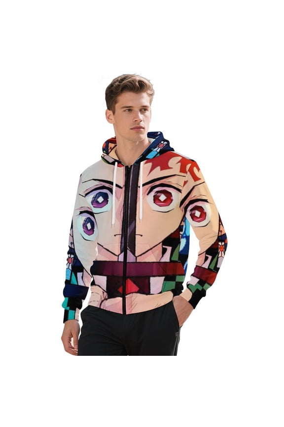 Demon Slayer Jacket Casual Oversized Hoodie Stylish Zipper Hooded Sweatshirt Warm Loose Outerwear 5XL