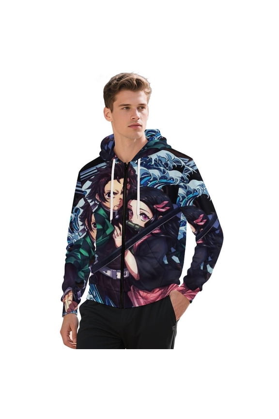 Demon Slayer Jacket Casual Oversized Hoodie Stylish Zipper Hooded Sweatshirt Warm Loose Outerwear 5XL