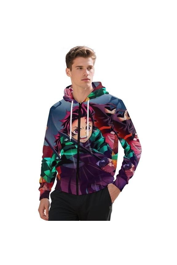 Demon Slayer Jacket Casual Oversized Hoodie Stylish Zipper Hooded Sweatshirt Warm Loose Outerwear 5XL