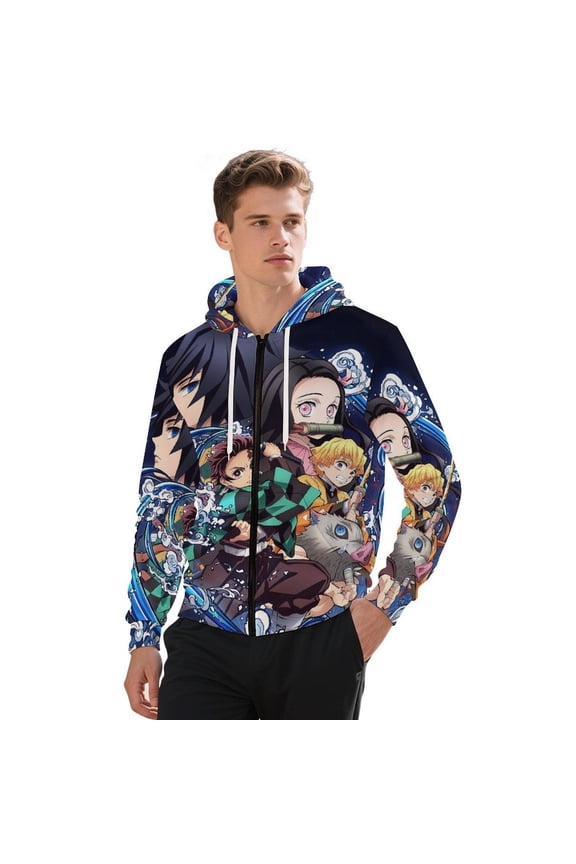 Demon Slayer Jacket Casual Oversized Hoodie Stylish Zipper Hooded Sweatshirt Warm Loose Outerwear 5XL